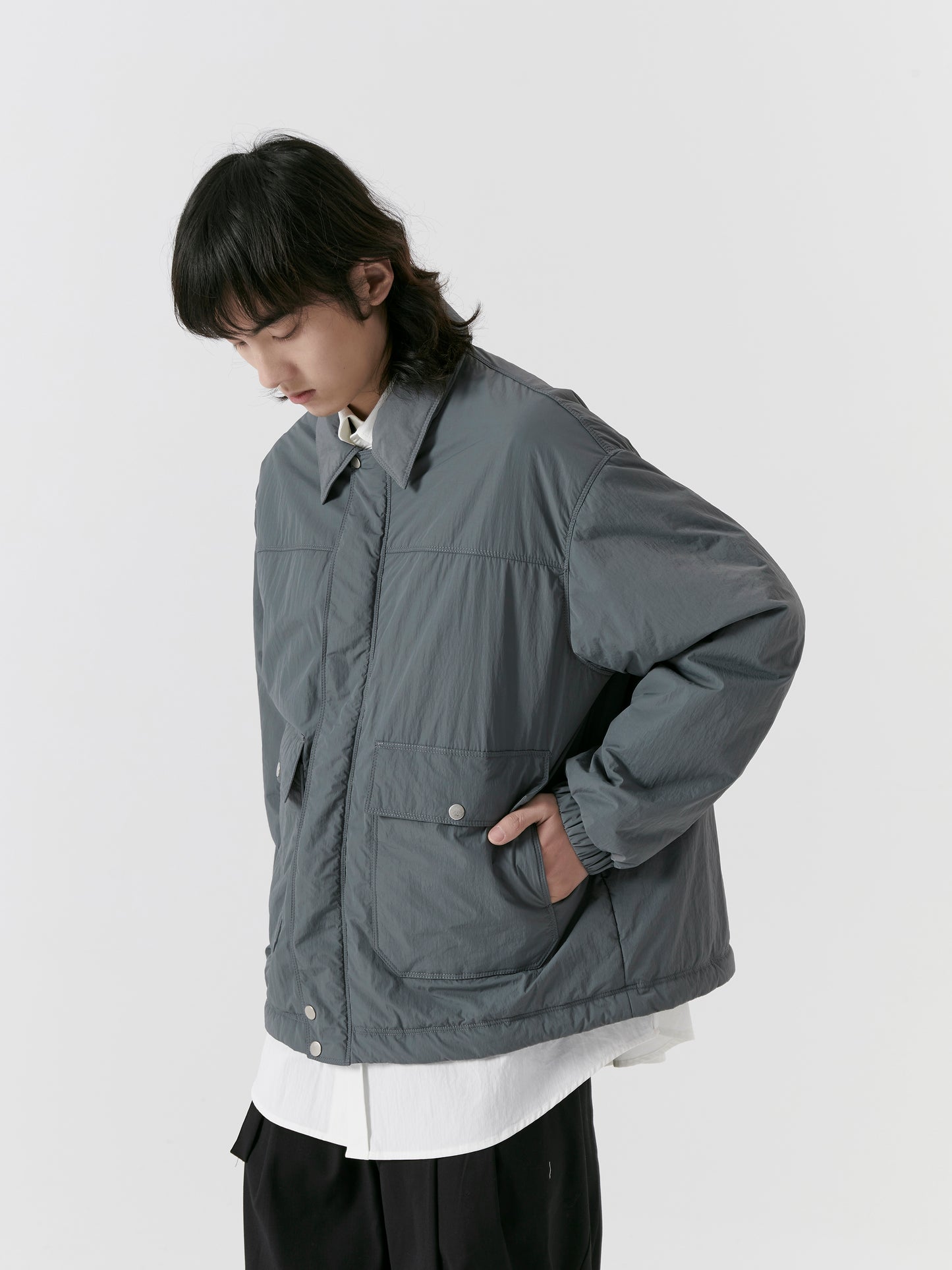 Pleated Windproof Lapel Cotton-Padded Jacket - Mentmate